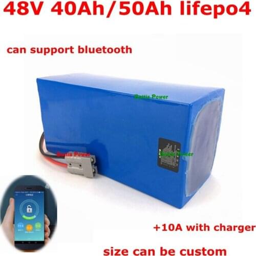 48V 50Ah Lifepo4 48v 40AH lithium battery Bluetooth BMS APP 16S for 2000w Scooter bike tricycle boat go cart +10A charger
