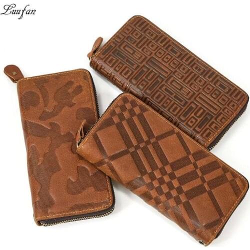 Luufan Vintage Zipper Man Women Long Wallet Male Clutch Purse 100% Genuine Leather Man Phone Card holder Coin Men Clutch Wallet