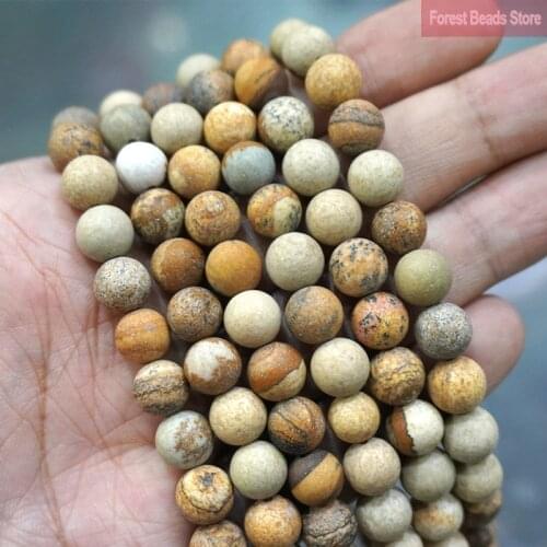 Matte Natural Stone Picture Jaspers Round Beads DIY Bracelet Necklace Charm Beads for Jewelry Making 15"Strand 4 6 8 10 12MM