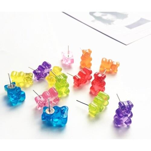 Lovely Handmade Colorful Ins Style Cartoon Bear Earring Resin Candy Color Animal Stud Earring For friend Daily Funny Jewelry