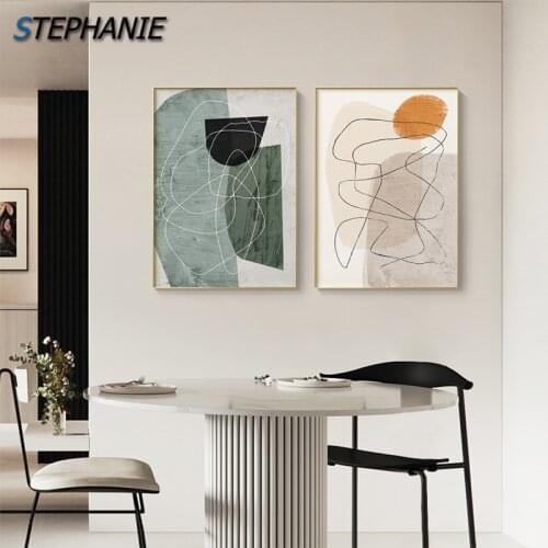 Minimalist Line Art Abstract Texture Canvas Painting Modern Green Beige Color Block Poster Print Living Room Wall Pictures Decor