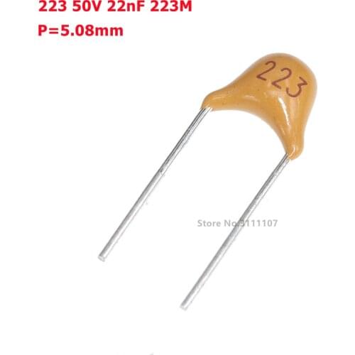 100pcs/lot Multilayer ceramic capacitor 223 50V 22nF 223M P=5.08mm