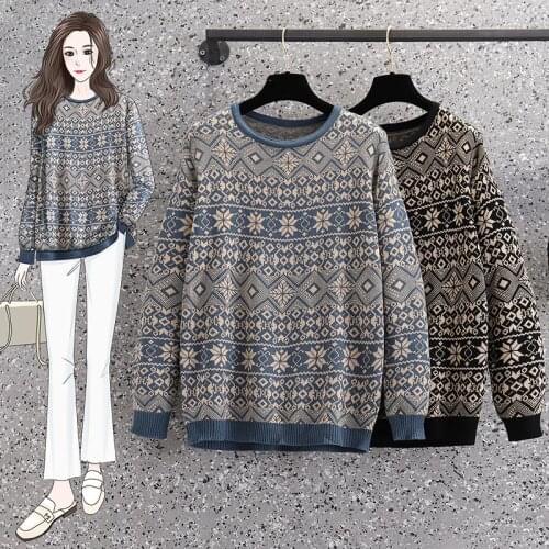 Printed Plus Large Size Oversize Korean Style Fashion Pullovers For WomenS Ladies Sweater 2021 Clothes Tops Blouse Female
