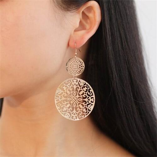 Fashion Earring Vintage Bohemian Openwork Round Flower Basket Metal Earrings Gift For Women Party Alentines Day Jewelry Gift