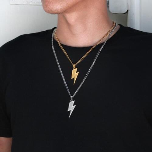 KRKC Stainless Steel Lightning Necklace Girlfriend Gift Pendant Gold Jewelry Hot Sale