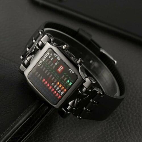 Men Led Watches Fashion Binary LED Watch Black Rubber Band Electronic Wristwatches Men Military Sports Watches Montre Homme