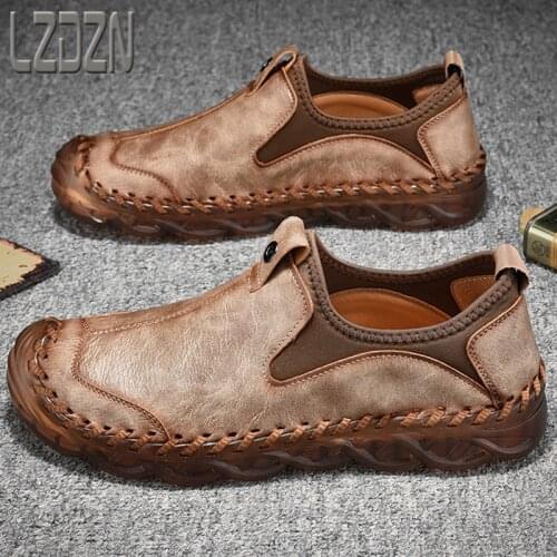 Mens Hand-Stitched Soft-Soled Beef Tendon Without Laces a Pedal British Style Mens Shoes Summer Style Casual Walking Wear