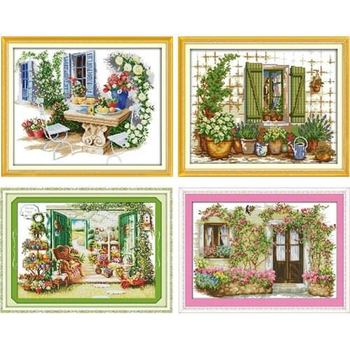 Cross Stitch Kits Flower Shop Pattern Counted Printed Canva 11CT 14CT Print Stamped Arts Cotton Fabric Needlework Embroidery Set