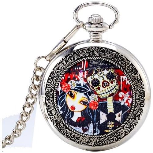 Wholesale 10 PCS/lot Christmas fright night corpse bride Animation cartoon enamel pattern cowboy chain pocket watch Men Gift
