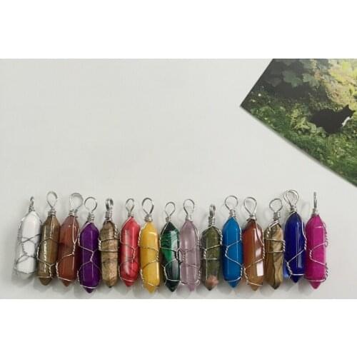 43*10MM 15Pcs/Pack Crystal Pillar Natural Semi-precious Stone Necklace Charms Jewelry Pendants