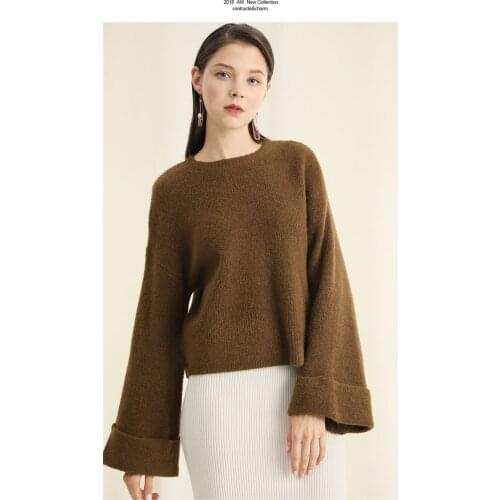 IANLAN Autumn/Winter Alpaca Hair Pullover Long Sleeve Short Sweaters for Womens Casual Ladies Round Neck Wool Knitwear IL00385