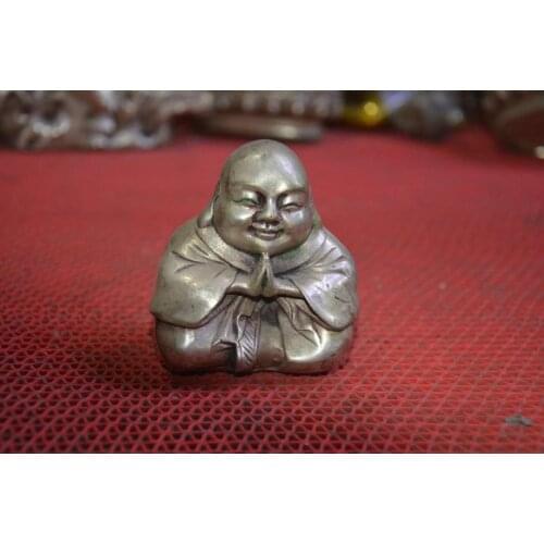 Rare Old Old China carved silver Buddha statue,free shipping
