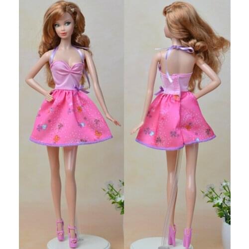 Pink Fashion Dolls Clothes Mini Dress For Barbie Dolls Vestidos Party Strapless Short Dress For 1/6 BJD Doll Accessories Toys
