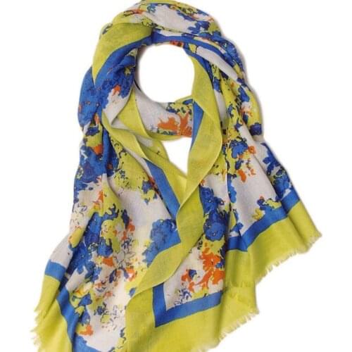 Silk And Cashmere Scarf Women Winter Printed Yellow Blue Scarfs Natural Fabric Scarves Soft Warm High Quality Free Shipping