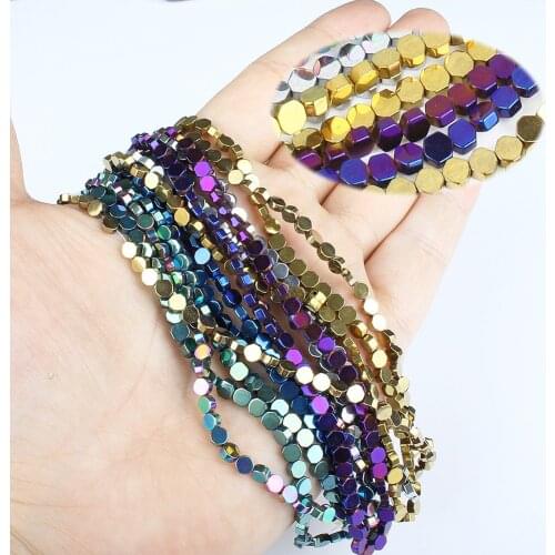 4x4mm Vacuum Electroplating Hexagon Shape 6 Colors Shape No Magnetic Natural Magnet Beads Bracelet Necklace DIY Accessories