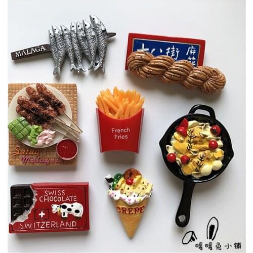 Pizza twist chocolate fries fish steak barbecue resin refrigerator magnet