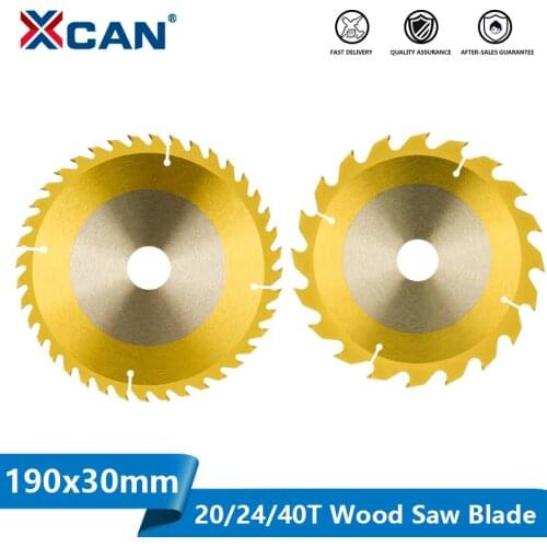 XCAN Woodworking Saw Blade 190x30mm 20T ,24T,40T TCT Saw Disc for Cutting Wood Plastic Acrylic TiN Coated Circular Saw Blade