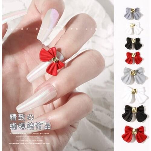 Japanese Manicure Tridimensional Spray Painting Butterfly Red Ribbon Alloy Bow Finished Nail Paste Nail Stickers Oranment