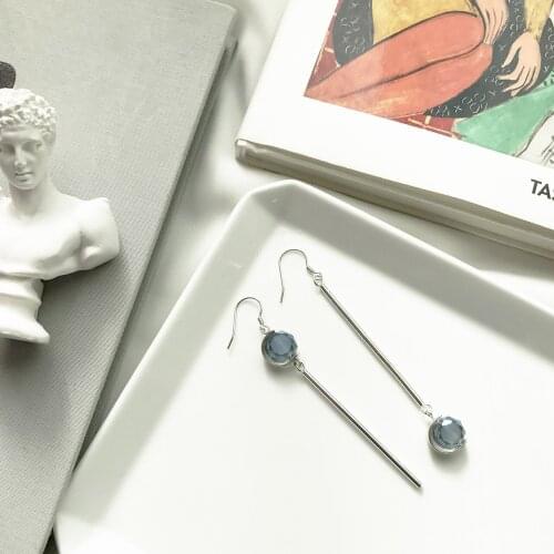 South Korean womens long ocean blue 925 silver earrings temperament women tassel earrings blue crystal earrings