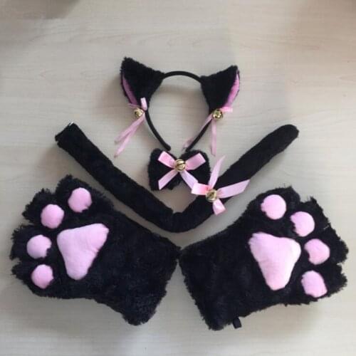 Women Lady Fox Cat Girls Plush Ear Bell Headband Tie Tail Paws Maid Fancy Dress Party Props Cosplay Costume Halloween Christmas