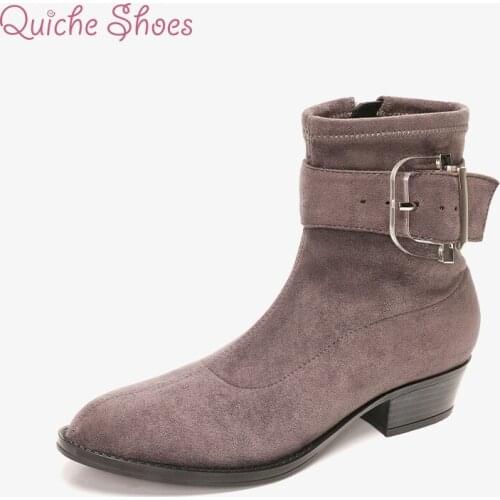 QuicheShoes Clearance women leather boot Synthetic Leather ladies shoes pointed toe high heel ankle boot classic chelsea booties