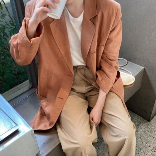 2020 Women Autumn Orange Blazer Coat Loose Single Breasted Jacket Casual Outwear Solid Color
