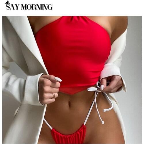 SAY MORNING Two-Piece Swimsuit Bellyband Tie Rope Sexy Womens Swimwear Split Bikini Set New 2021 Beach Wear Swimming Suit Bath