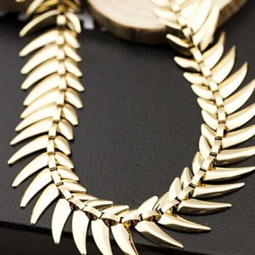 New fashion power punk barb leaves feather metal collar gold choker necklace big long vintage statement necklace for women
