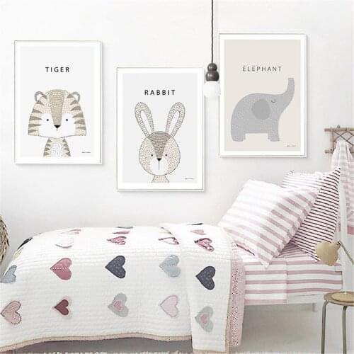 Animal Tiger Rabbit Nursery Poster Canvas Print Painting Wall Art Baby Room Home Decoration