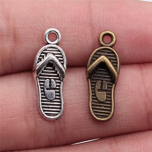 10pcs 21x8mm 2 Colors Antique Silver Color Antique Bronze Plated Slipper Charm Shoe Charms Slippers Charms