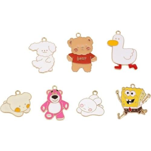 10Pcs Cute Metal Little Bear Duck Cute Cartoons Anilmals Charms For DIY Making Earrings Necklace Pendant Jewelry Accessories