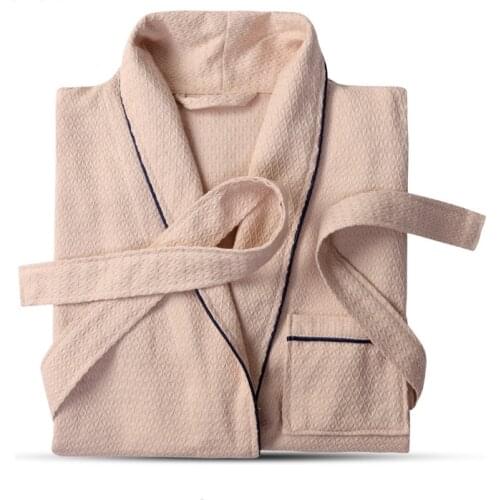 100% Cotton Waffle Robe Lovers Soft Bath Robe Men And Women Nightrobe Sleepwear Male Casual Home Bathrobe Solid Hotel Robe