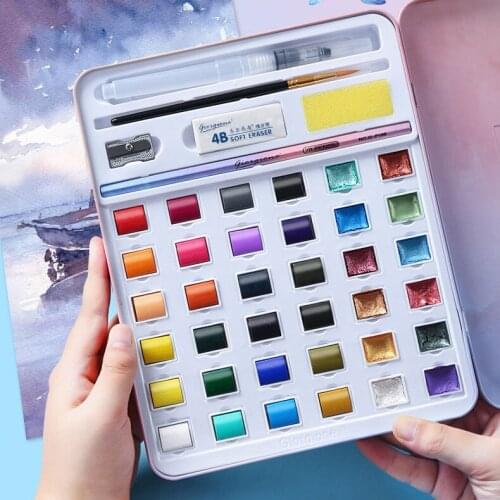 36/48 Colors Solid Watercolor Paint Set Glitter Pearl Water Color Travel Water Color Pigment for Drawing Watercolor Paper Suppli