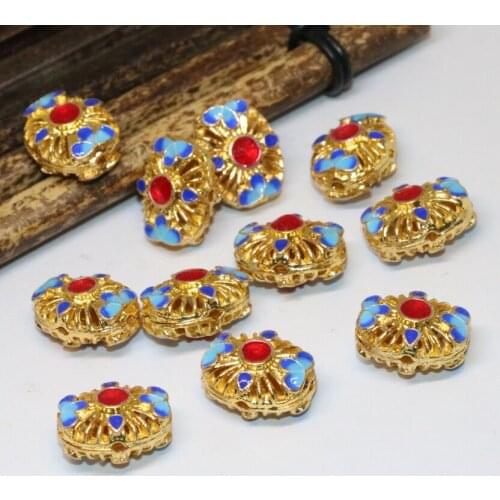 5pcs antique style assorted rectangle shape hollow cloisonne accessories enamel gold-color 12*15mm spacers beads findings B2490