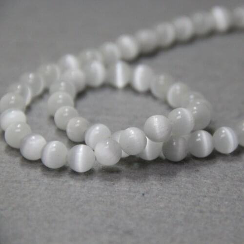 8mm Fashion New White Glass Mexican cat eye beads chalcedony loose DIY 15" 2pc/lot Jewelry making design wholesale