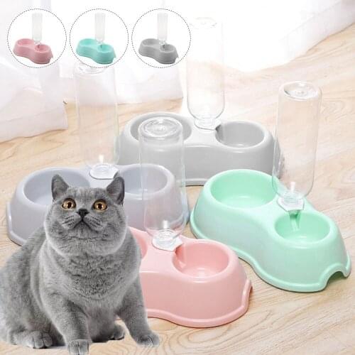 2-in-1Pet Feeder Set Detachable with Spill Automatic Water Dispenser and Plastic Bowl for Dog and Cat Puppy Kitten Feeding Conta