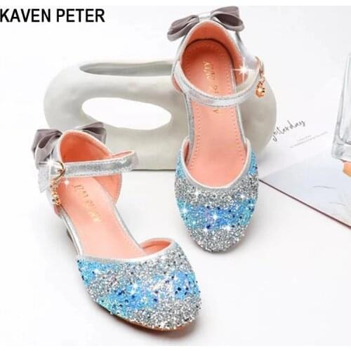 Girls bling glitter bowtie sandals kids princess dance performance summer party girls sandals dress shoes size 26-34