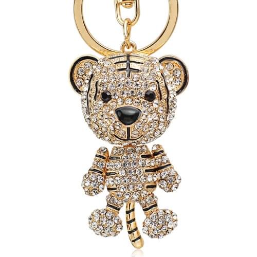 Dormon Lovely Tiger Crystal Keychains Keyrings Purse Bag Pendant For Car Key Ring Chain Holder Fashion Gift DK232