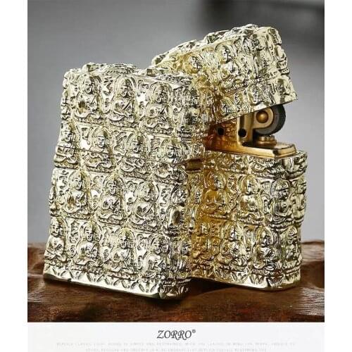 Zorro brand pure copper five-sided wind-proof, kerosene, lighter armor ten thousand Buddha Caozong