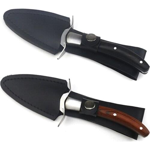 Wood Handle Oyster Knives Opener Stainless Steel Scallop Shell Shucking Cutter with Leather Case For Seafood Opener Tools