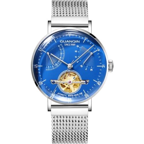 2020 Guanqin GJ16113 Business luxury mens automatic mechanical watch fashion simple sapphire transparent case date window