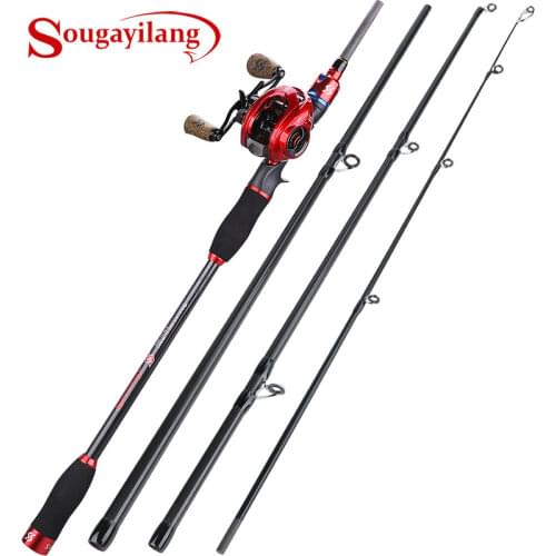 Sougayilang 1.8-2.1M 4 Section Carbon Fiber Rod and 9+1BB 8 :1 High Speed Fishing Reel Drag Power 8kg Casting Reel Combos