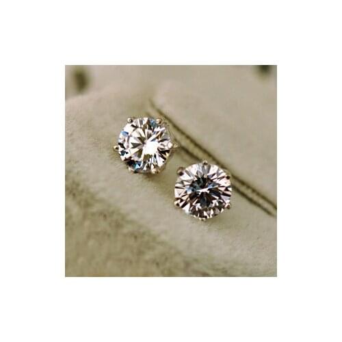 Classic six claws Women men unisex classic AAA+ CZ dia stud earrings white plated hearts and arrows post earrings