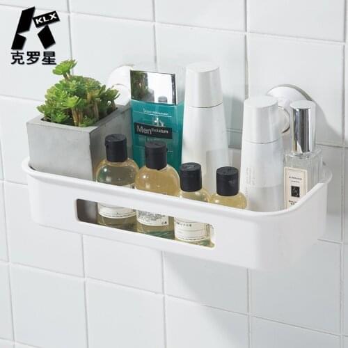 KLX Quality Bathroom Vacuum Strong Suction Cup Shelf Kitchen Storage Punch Free Spice Rack Home Cosmetic Box Makeup Organizer