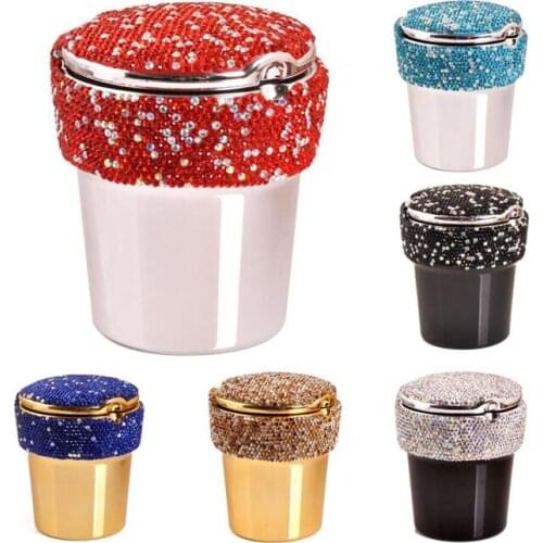 Creative Rhinestone LED Car Ashtrays storage Box For Women Crystal Cigarette Smoke Cup Portable Auto Car Smokers Cup Accessories