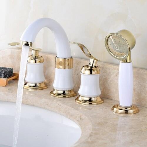 Brass Double Handle Toilet Basin Faucet Shower Head Wall Mounted Bathroom Sink Faucet Hot Cold Separate Tap Kitchen Saving Water