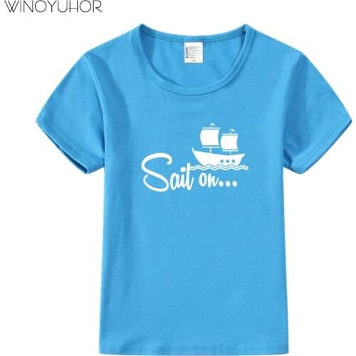 Summer Kids T-shirt Tops Baby Boys Cotton Short Sleeve Tops Children Cartoon Ship Sail On Printed Clothes