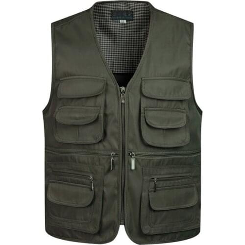 2021 Men Multi-Pocket Classic Waistcoat Male Sleeveless Unloading Solid Coat Work Vest Photographer Tactical Mesh Vest Jacket