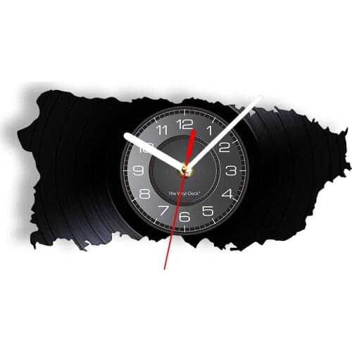 Map Of Peuto Rico Vinyl Record Wall Clock Modern Design Creative Handmade Art Wall Decor Time Clock USA PR Travel Gift Artwork
