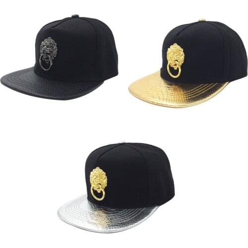 Nieuwe Metalen Leeuwenkop Snapback Hoeden Slangenhuid Lederen Hiphop Cap Stijl Baseball Caps Voor Mannen Vrouwen